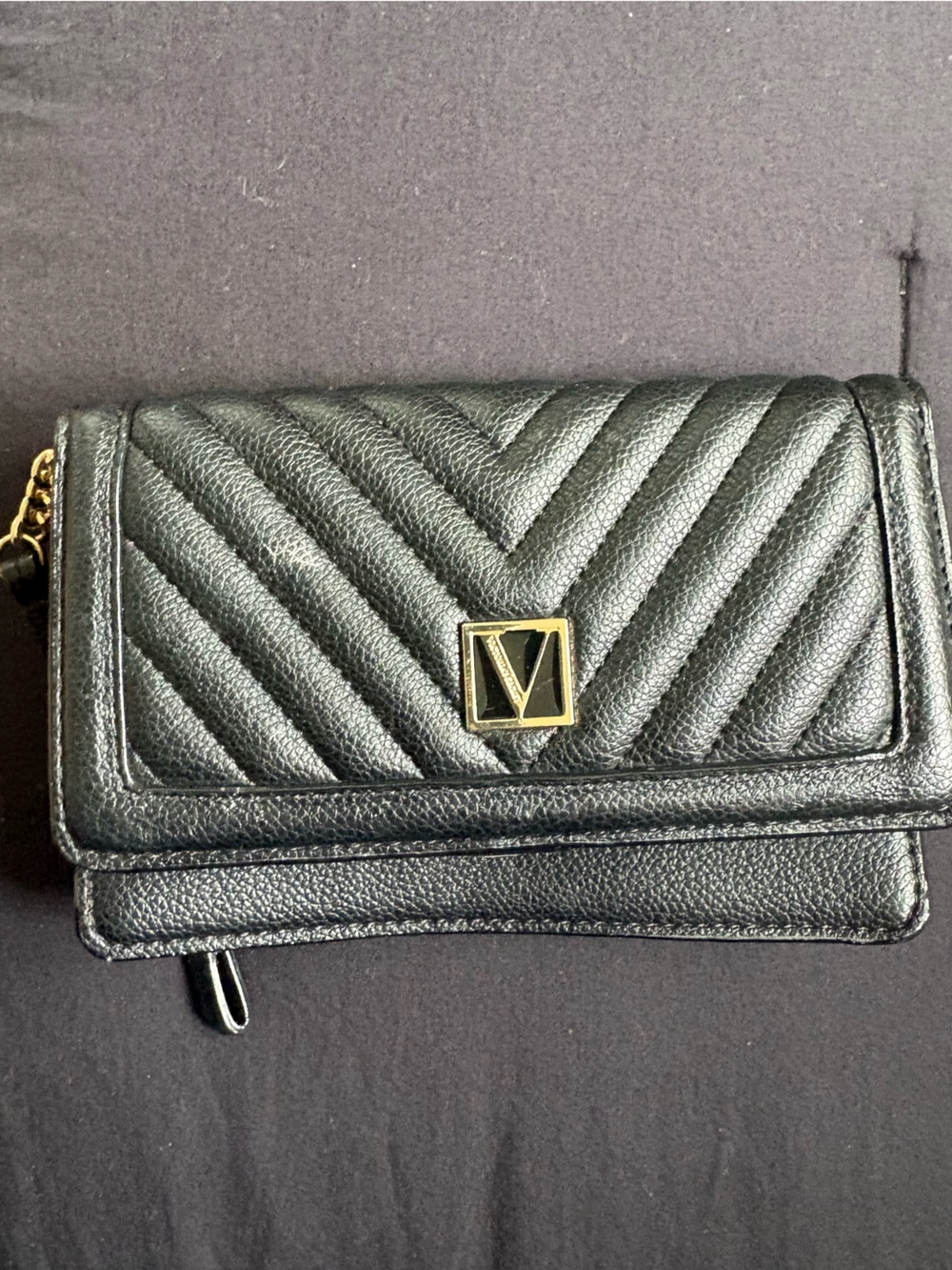 Victoria's Secret Black Quilted Chevron Wallet with Gold Logo wristlet